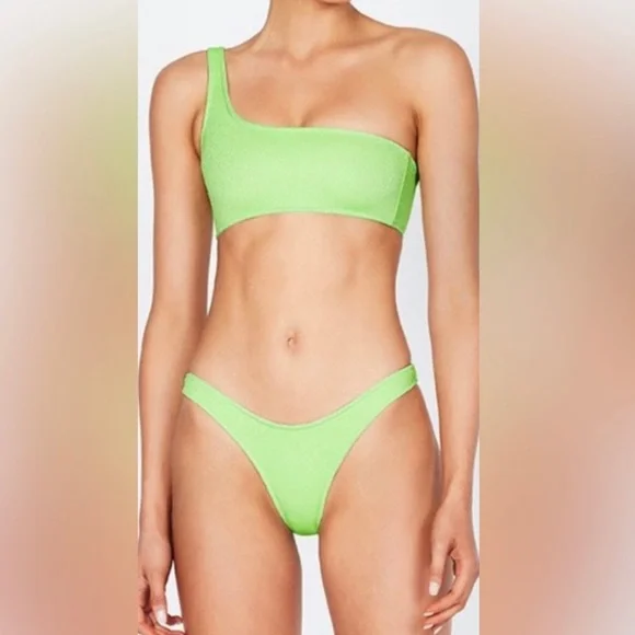 Triangl One Shoulder Bikini- Melrose- Green Sparkle - Picture 5 of 5